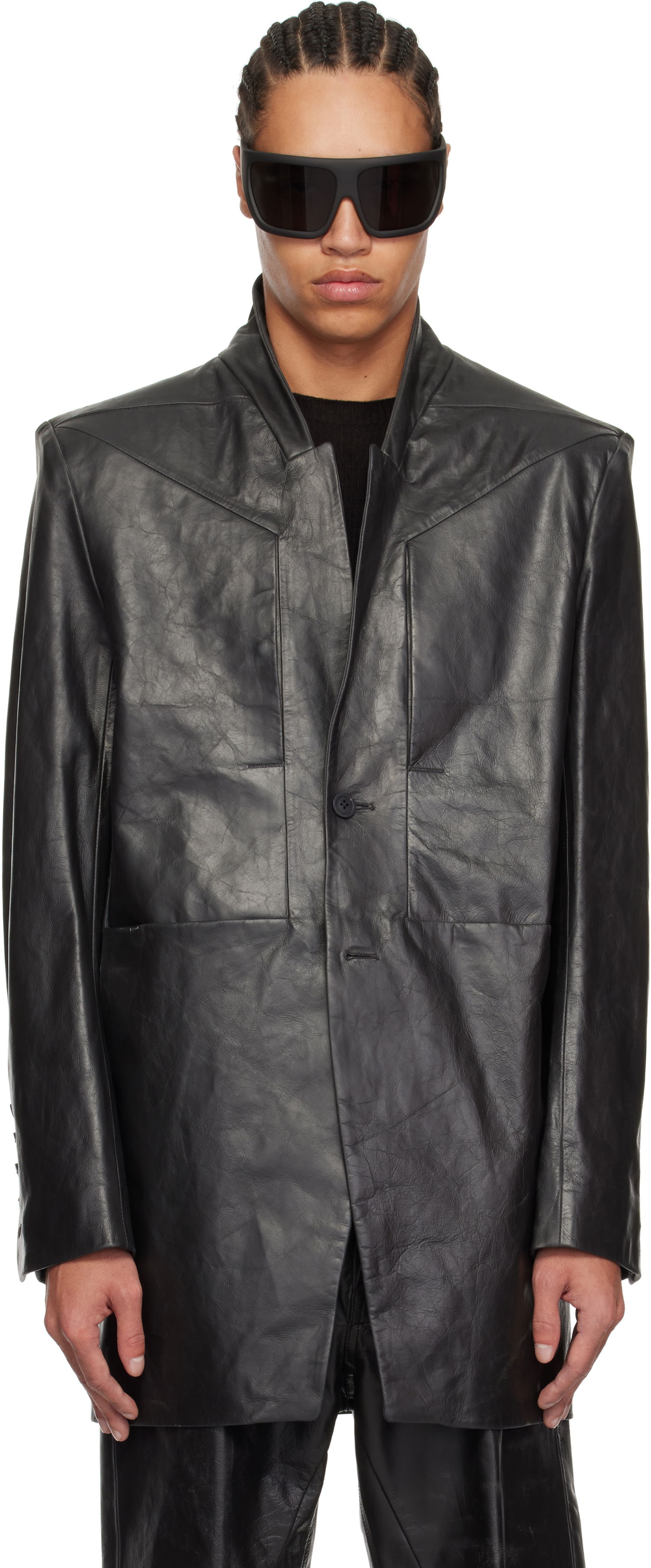 Jakke Rick Owens Rick Owens Hollywood Lido Leather Jacket Sort | RU01E5753 LTP, 0