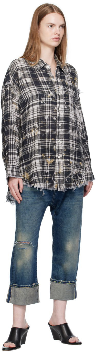 Skjorte R13 R13 Shredded Seam Drop Neck Plaid Shirt Sort | R13WR075-R557B, 3