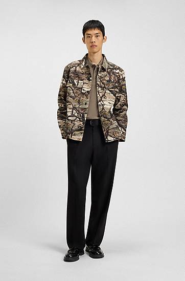 Skjorte BOSS Oversized-fit Camouflage Print Cotton Canvas Shirt Flerfarvet | 50549747, 1