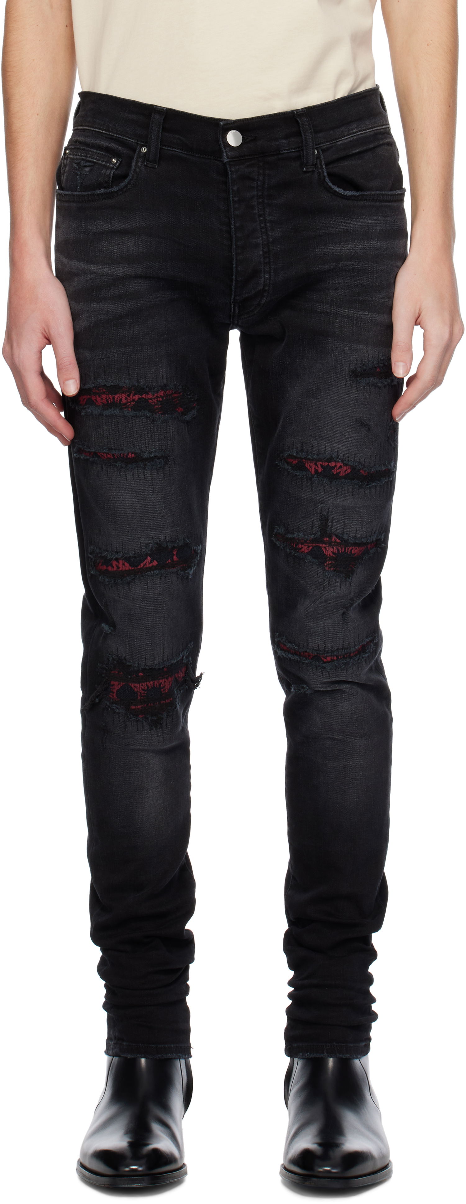 Jeans AMIRI Quad Repaired Skinny Jeans Sort | AMDNSY1100, 0