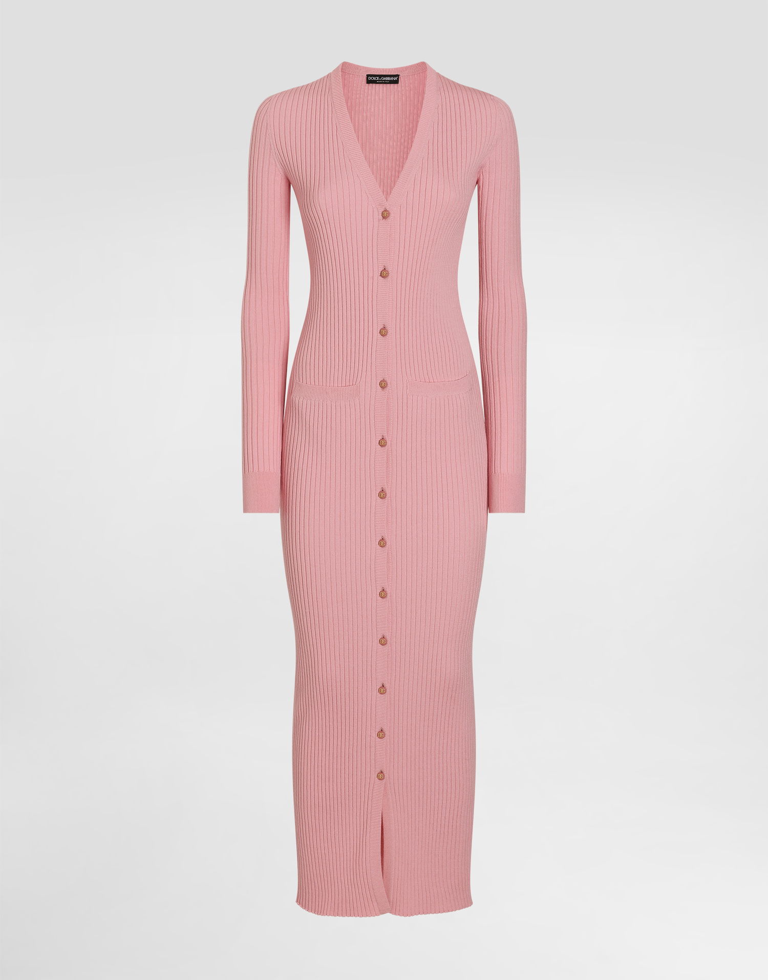 Sweater Dolce & Gabbana Dolce & Gabbana Women's Long Ribbed Wool Cardigan Lyserød | FXV37TJCVXGF2528, 0