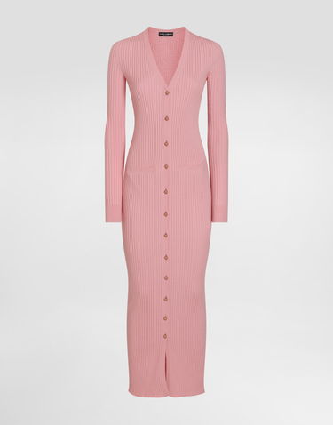 Sweater Dolce & Gabbana Dolce & Gabbana Women's Long Ribbed Wool Cardigan Lyserød | FXV37TJCVXGF2528, 0