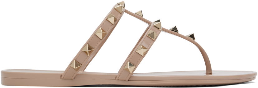 Skopleje Valentino Valentino Garavani Rockstud Thong Sandals Beige | 6W2S0T84PVS