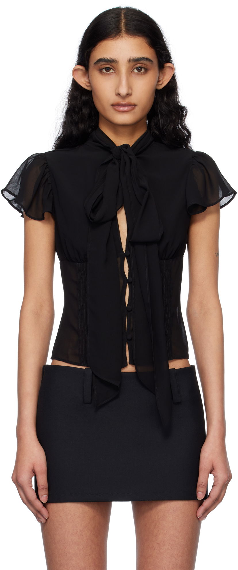 Skjorte GUIZIO Guizio Ara Tie-Front Blouse Sort | P24120W096