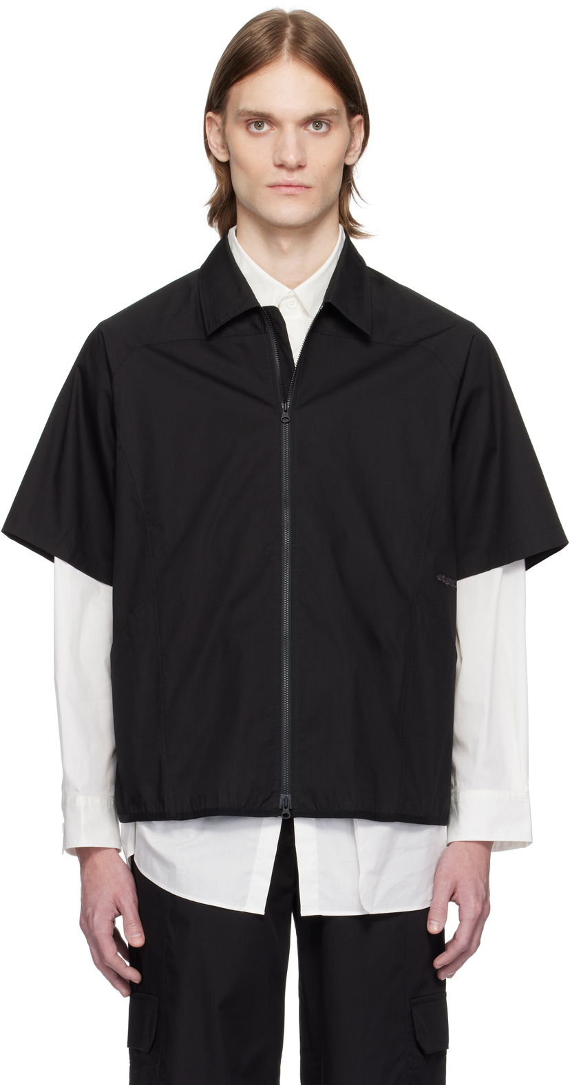 Skjorte GR10K GR10K Poplin Zip-Up Short Sleeve Shirt Sort | BG127084DI