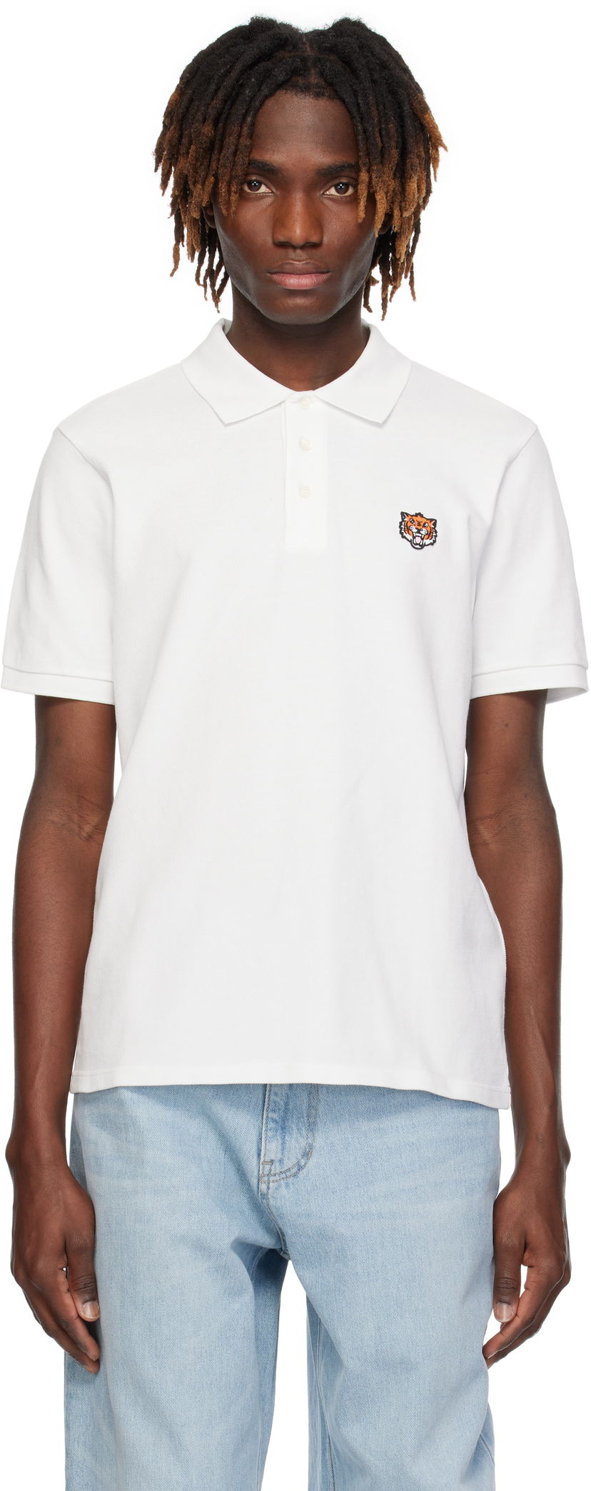 Polo skjorte KENZO Kenzo Paris 'Happy Tiger' Slim Polo Hvid | FF55PO5434PU