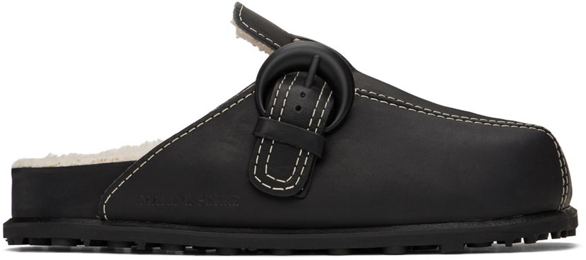 Tøj Marine Serre Marine Serre Square Toe Shearling Slippers Sort | MFW013-BK99