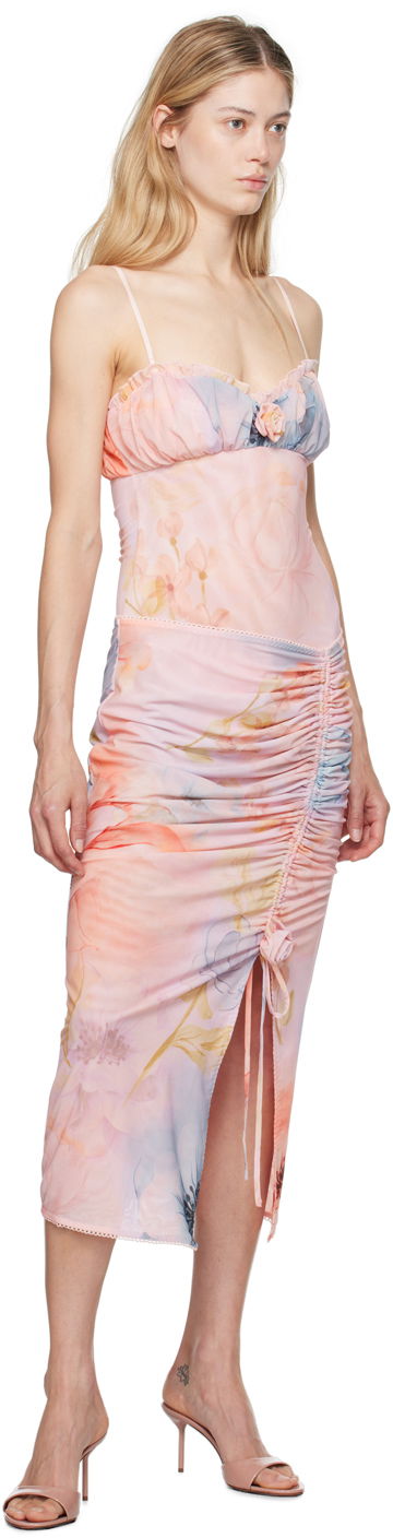 Krop GUIZIO GUIZIO Adelpha Floral-Print Ruched Bodysuit Lyserød | P24D02K067, 4