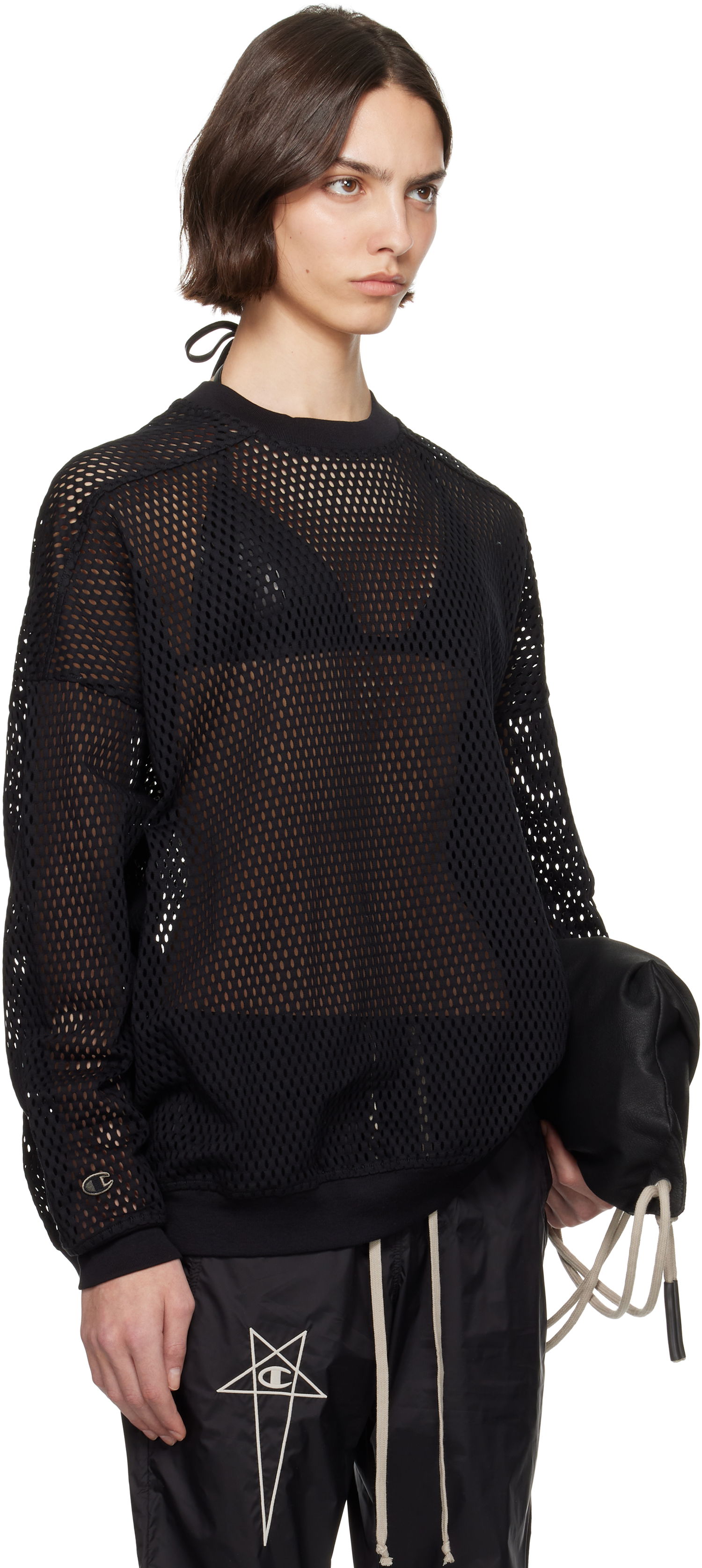 Sweater Rick Owens Rick Owens Champion Edition Jumbo Mesh Sweatshirt Sort | CW01E1670 CHONET, 1