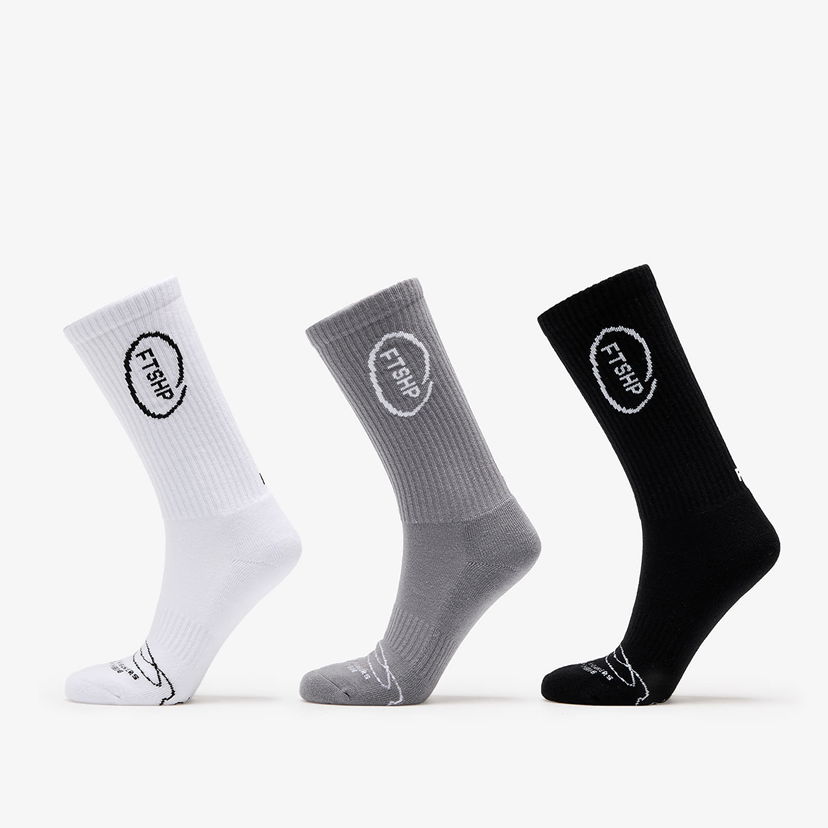 Sokker Footshop High Crew Socks 3-Pack Black/ White/ Grey Flerfarvet | FTSHP_369