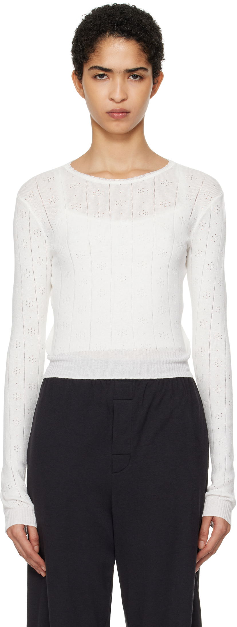Sweater SKIMS SKIMS Pointelle Long Sleeve Top Hvid | LS-LST-6484W