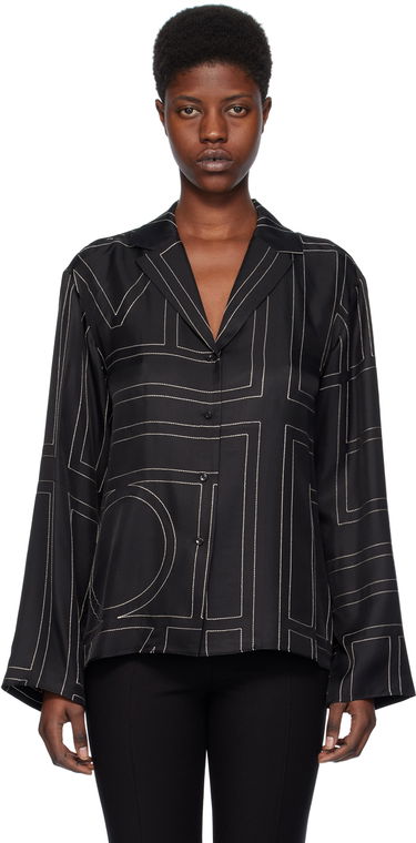 Skjorte TOTEME Monogram Satin Shirt Sort | 213-755-707, 0