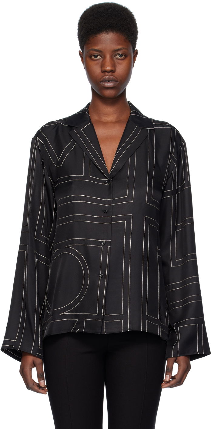 Skjorte TOTEME Monogram Satin Shirt Sort | 213-755-707