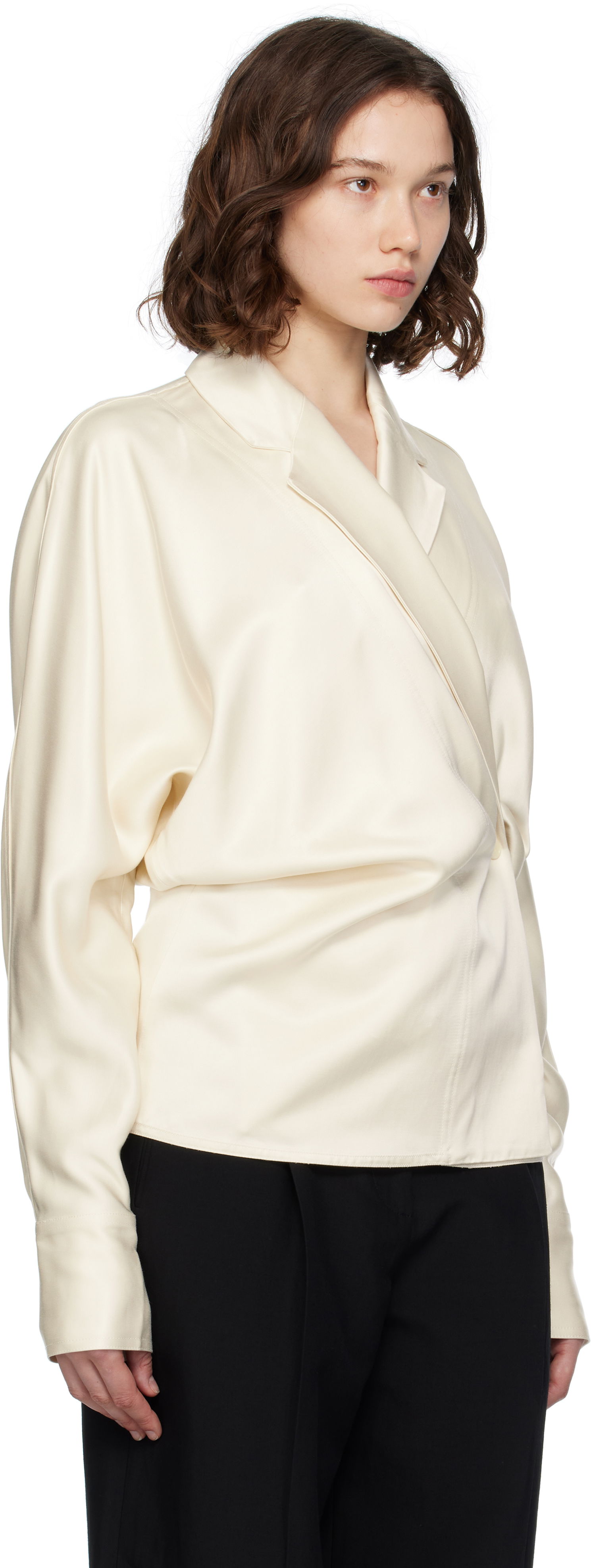 Skjorte TOTEME TOTEME Wrap Satin Blouse Beige | 253-WRT0543-FB0382, 1