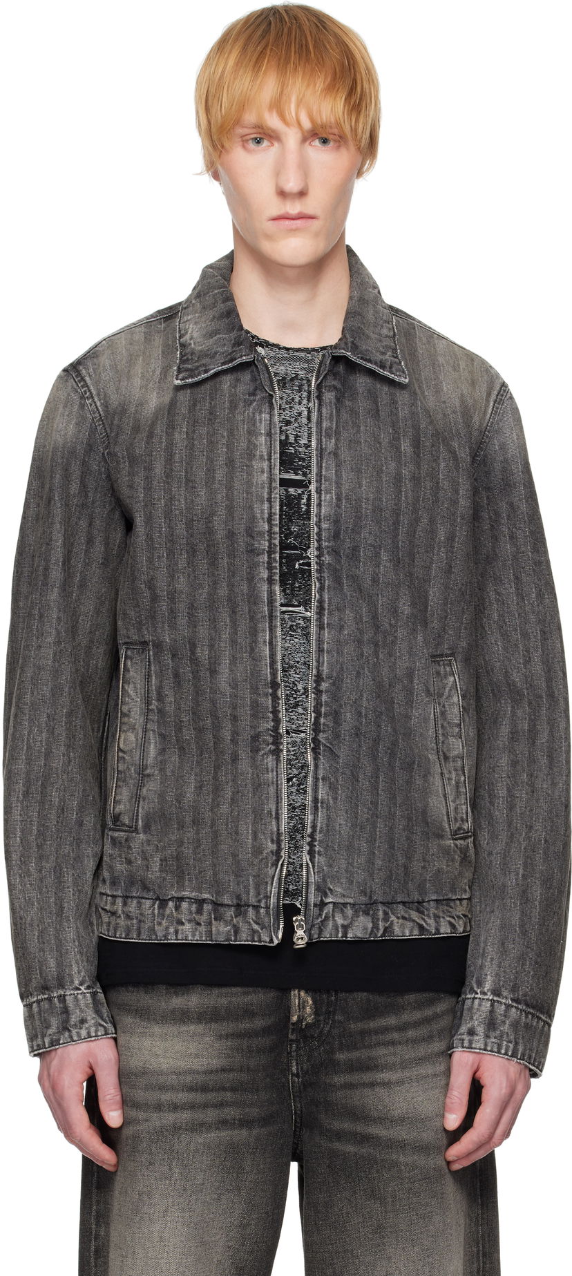 Bomberjakke Diesel Diesel D-Rohe Pinstripe Denim Jacket Grå | A13741-09L59-02