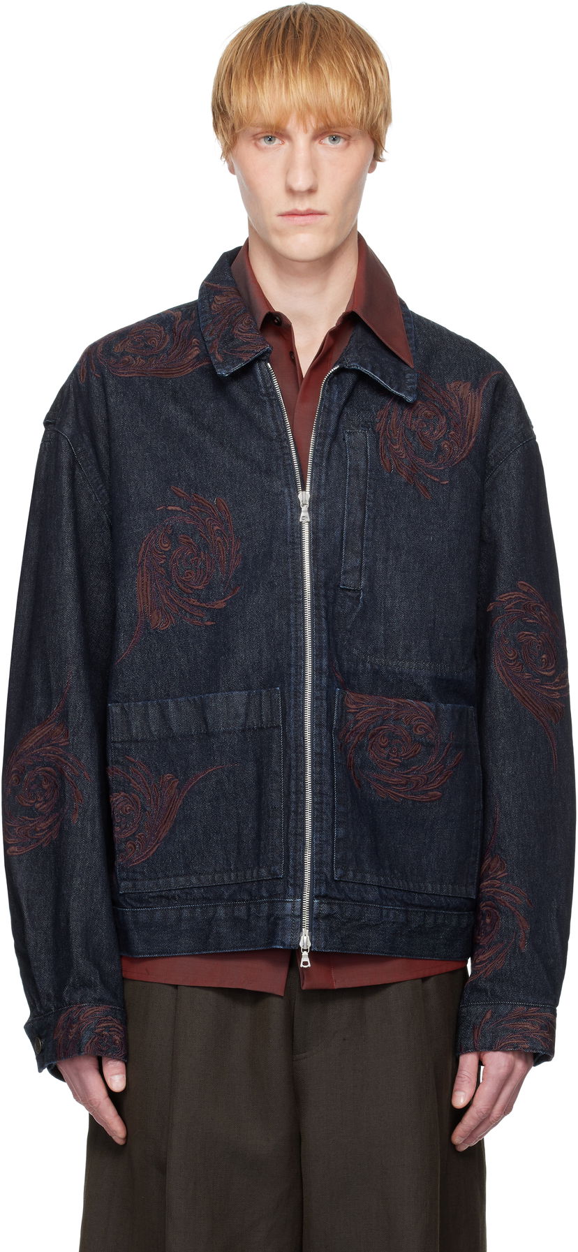 Jakke Dries Van Noten Dries Van Noten Embroidered Pattern Denim Jacket Blå | 251-080505-1554