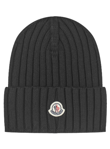 Hat Moncler Logo Beanie Hat Black Sort | 3B000-36-A9327-999