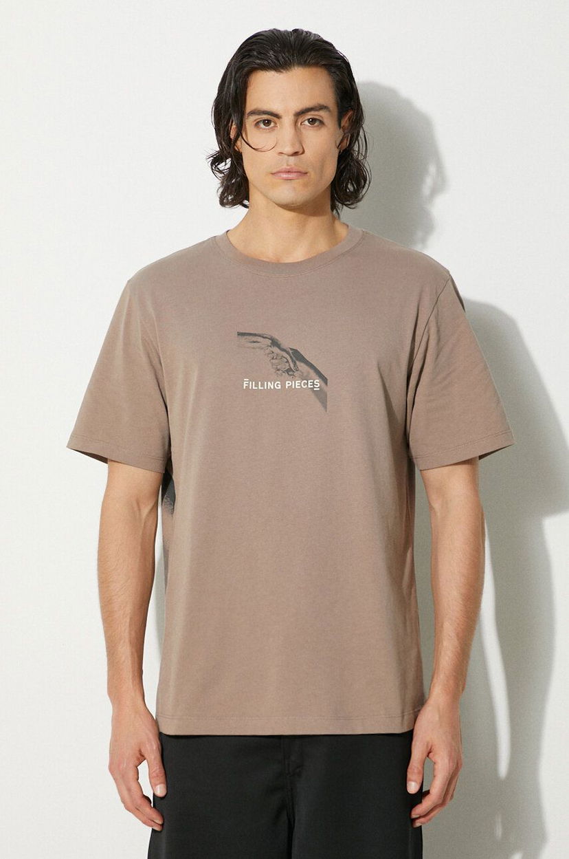 T-shirt Filling Pieces Handshake T-Shirt With Print Beige | 74413631407