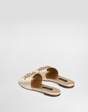 Tilbehør Dolce & Gabbana Dolce & Gabbana Flat Satin Sliders with Crystals Beige | D11325AY69687610, 2