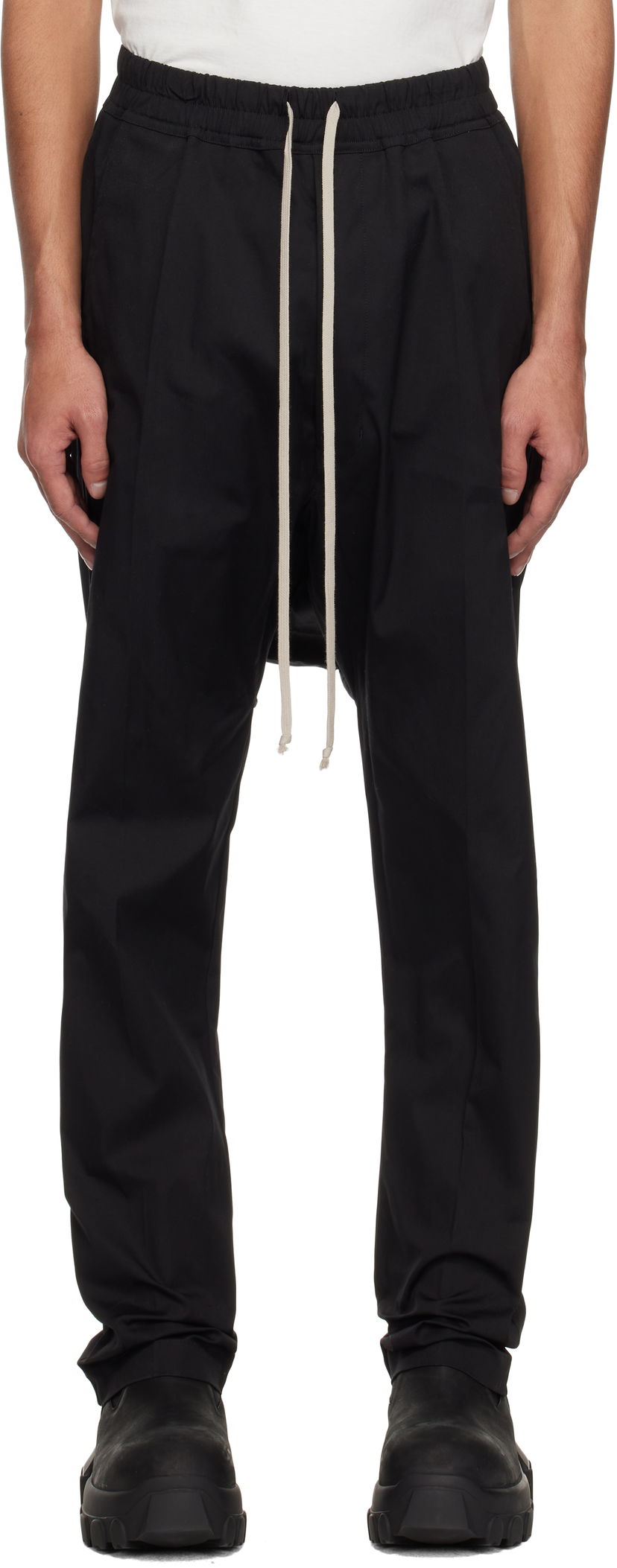 Bukser Rick Owens Rick Owens Hollywood Drawstring Long Trousers Sort | RR01E5380 TE