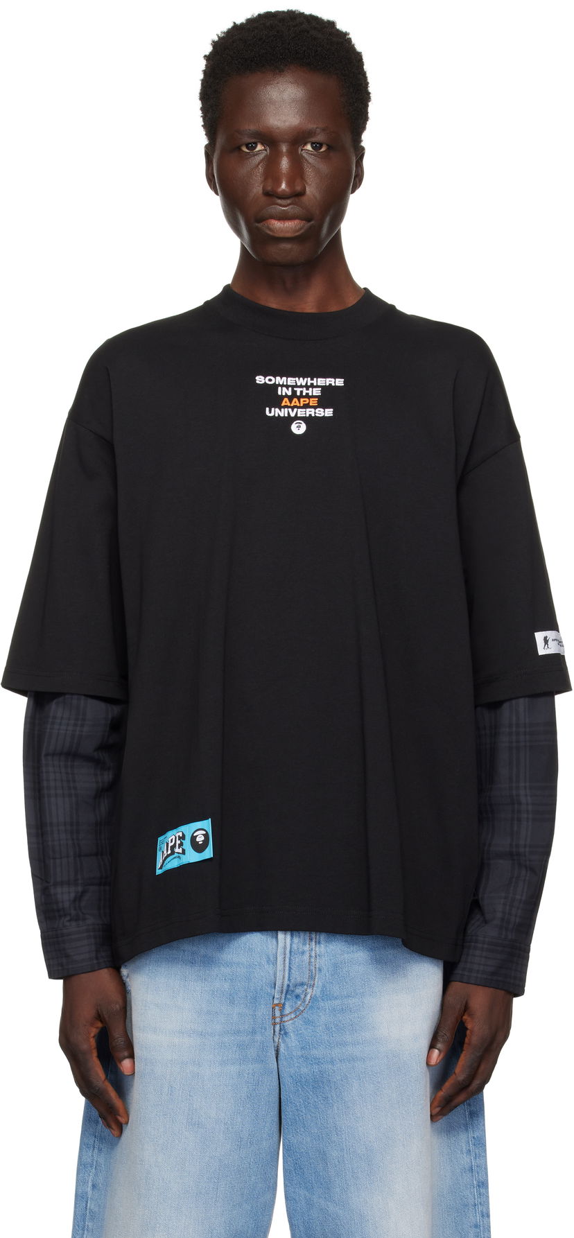 T-shirt AAPE by A Bathing Ape AAPE by A Bathing Ape Faux Layered Long Sleeve T-Shirt Sort | AAPLTM1570XXNBKX