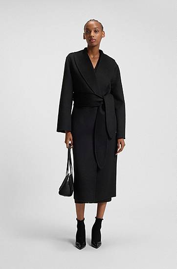 Frakker BOSS Relaxed-fit robe-style coat with tie-up belt Sort | 50546753, 1