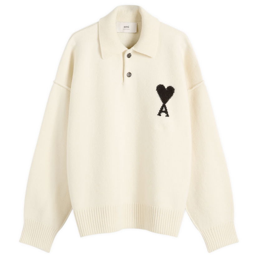 Sweater AMI Merino Wool Knit Polo, Size Large Hvid | H25UPL409-018-151H25