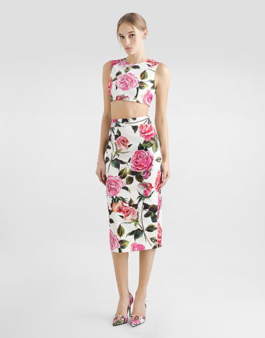 Crop top Dolce & Gabbana Dolce & Gabbana Rose Print Jacquard Crop Top Hvid | F7AO5TFSRQJHA5IG, 1