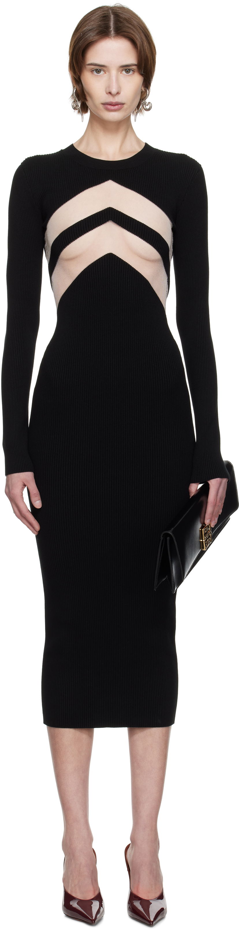 Kjole Jean Paul Gaultier Jean Paul Gaultier 'The Chevrons' Midi Dress Sort | 25/33-F-RO379-M085-00