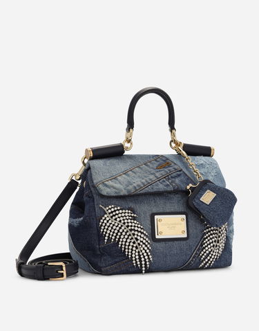 Skuldertaske Dolce & Gabbana Dolce & Gabbana Sicily Small Patchwork Denim Shoulder Bag with Embroidered Jewels Blå | BB7400AJ0778M800, 2