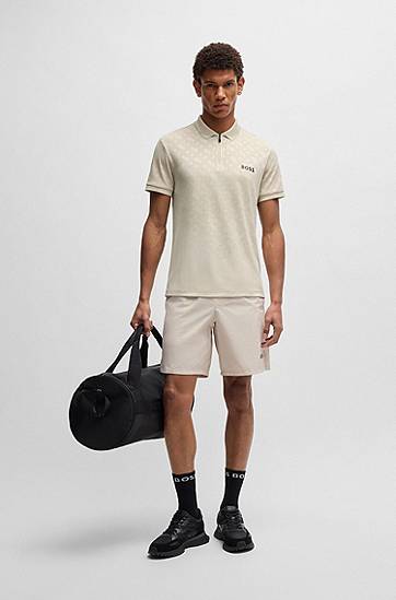 Polo skjorte BOSS BOSS Active Quick-Dry Monogram Jacquard Polo Shirt Beige | 50538106, 1