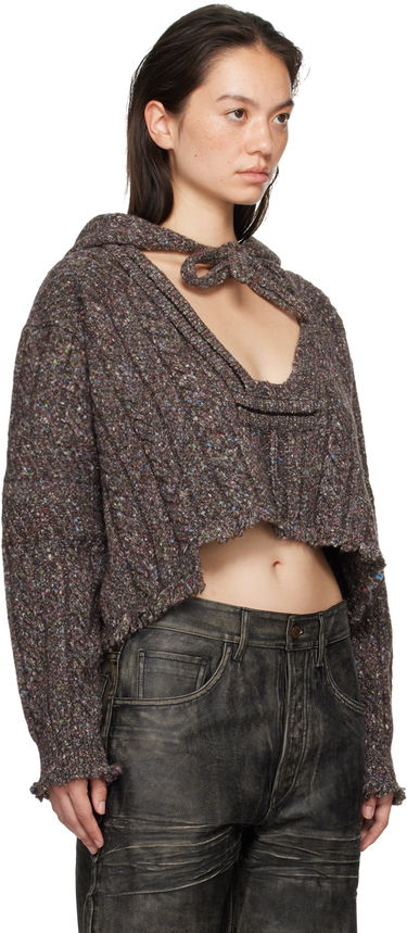 Sweater Ottolinger Ottolinger Knit Open Collar Cropped Hoodie Brun | 1070203521, 1