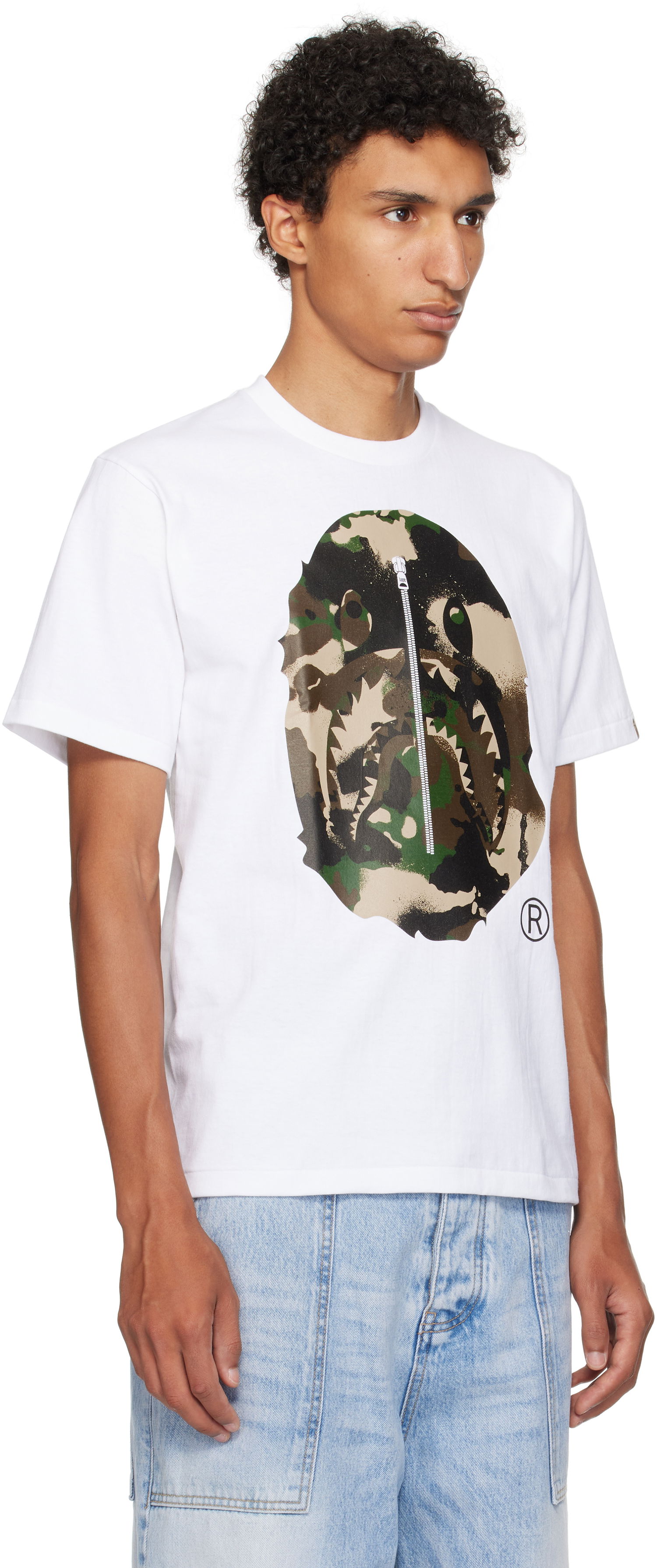 T-shirt BAPE A Bathing Ape Map Camo Ape Head Shark T-Shirt Hvid | 001TEL301023M, 1