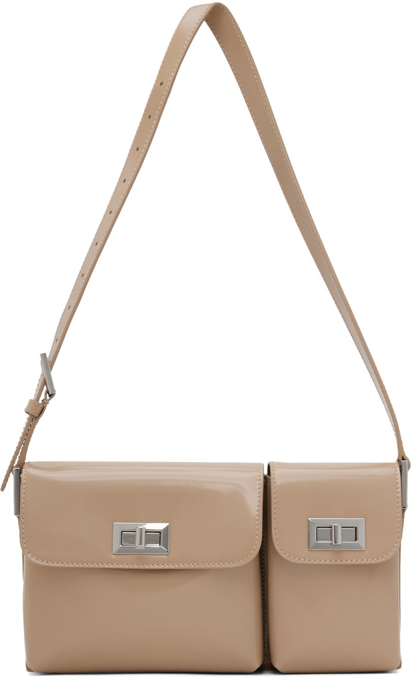 Skuldertaske BY FAR Double Pocket Shoulder Bag Beige | 23PFBLYSTPWMED