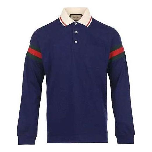 Polo skjorte Gucci Gucci Jersey Polo with Stripes Blå | 715268-XJETR-4030
