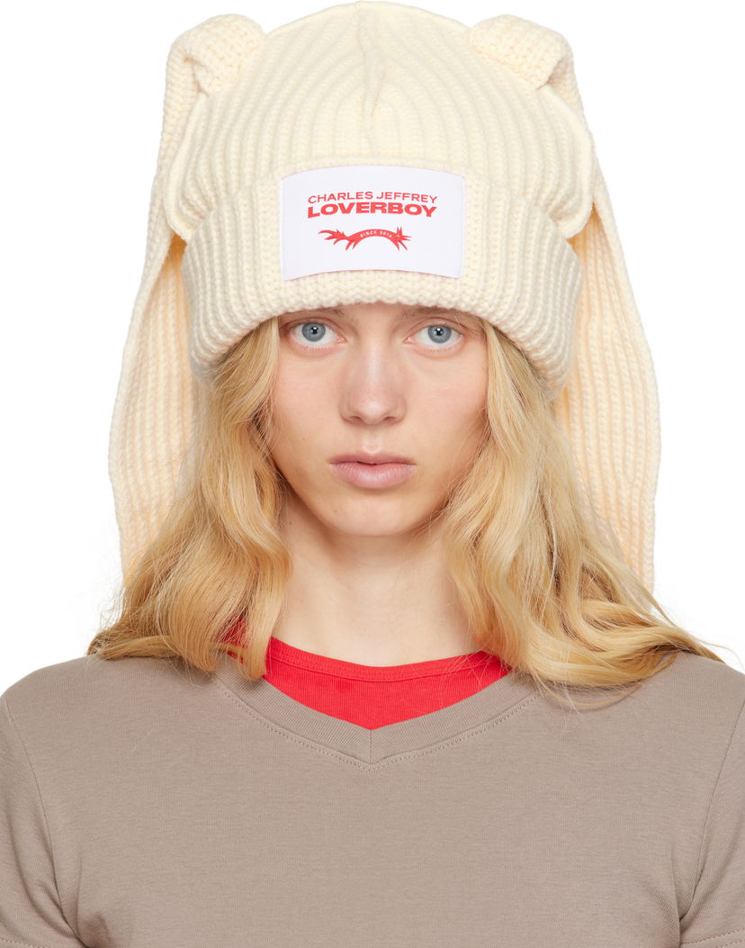 Beanie Charles Jeffrey Loverboy Charles Jeffrey LOVERBOY Chunky Knit Ears Beanie Hvid | 54130302