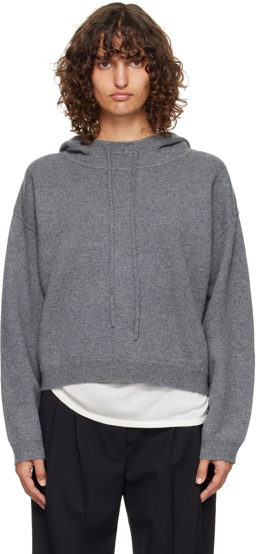 Sweatshirt Loulou de Saison Loulou de Saison Sarla Cashmere Cropped Hoodie Grå | SARLA LDS