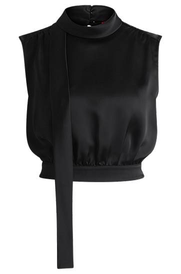 Tanktop BOSS Satin Sleeveless Tie-Neck Blouse Sort | 50530475