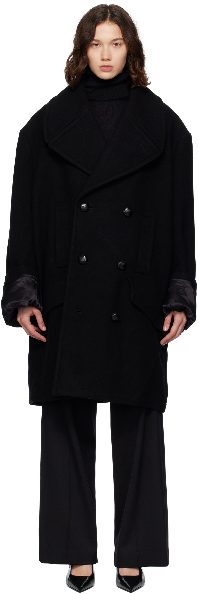 Frakker Maison Margiela MM6 Maison Margiela Wool Felt Double-Breasted Coat Sort | S52AA0195 M35469