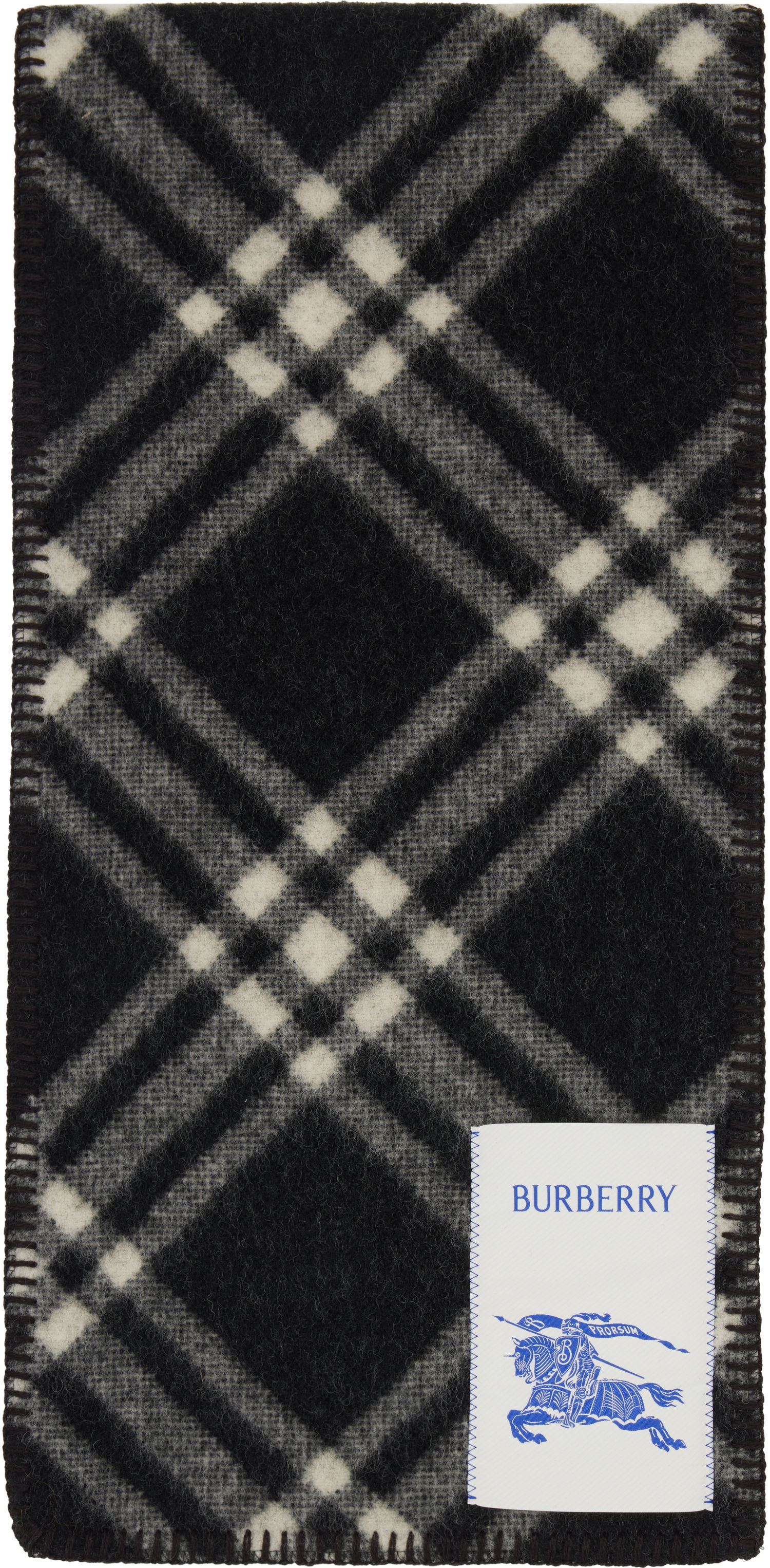 Tørklæde Burberry Burberry Tri Bar Check Wool Scarf Sort | 8114301, 0