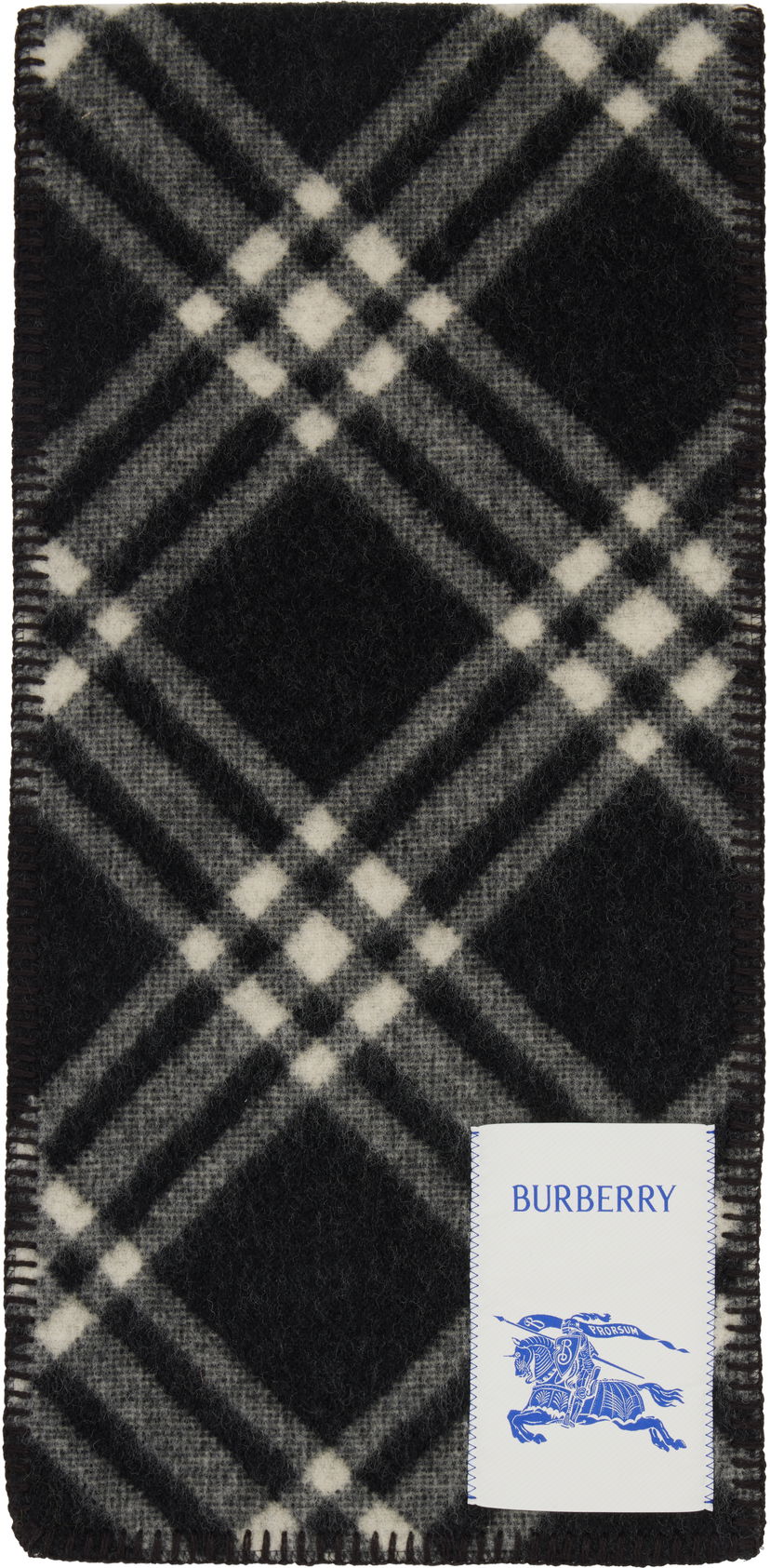 Tørklæde Burberry Burberry Tri Bar Check Wool Scarf Sort | 8114301