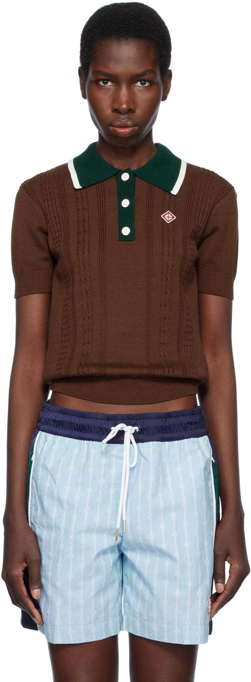 Polo skjorte Casablanca Casablanca Cable Knit Polo Brun | WS25-KW-948-01