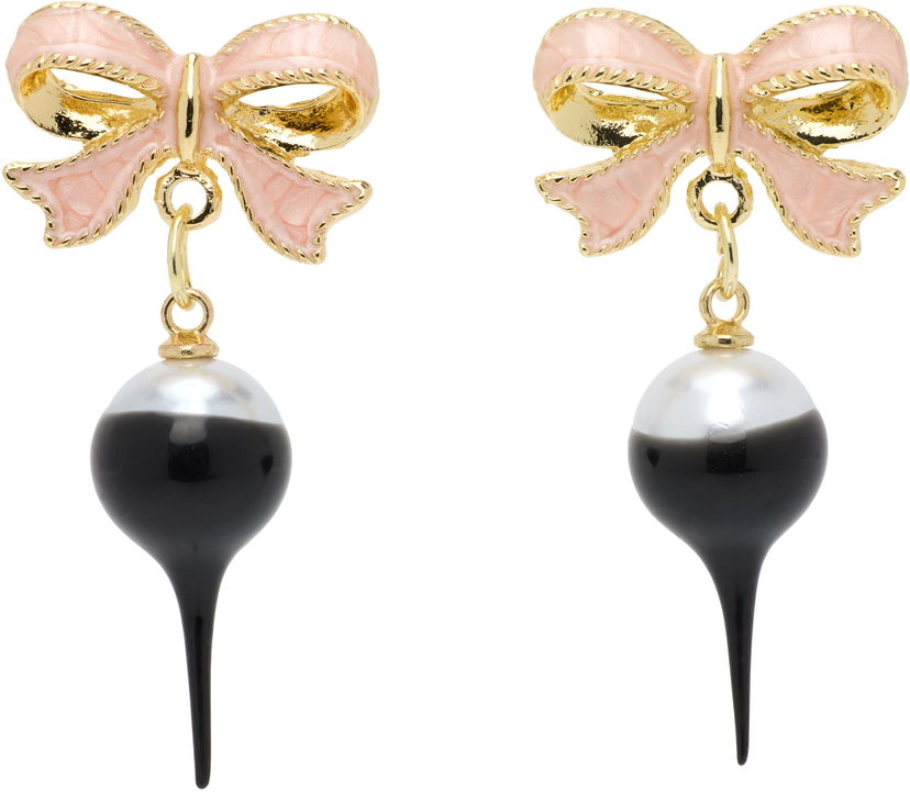 Øreringe Ottolinger Ottolinger Bow Pearl Drop Earrings Sort | 2225150499