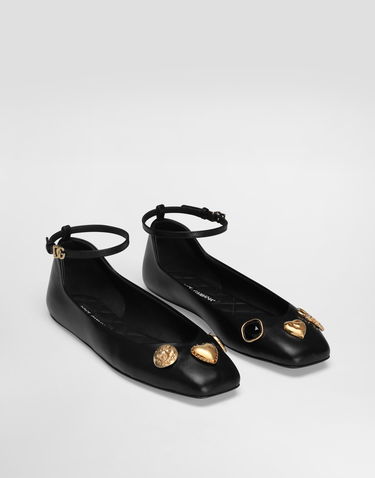 Tilbehør Dolce & Gabbana Dolce & Gabbana Leather Ballet Flats with Embroidered Detail Sort | CB0269AO03380999, 1