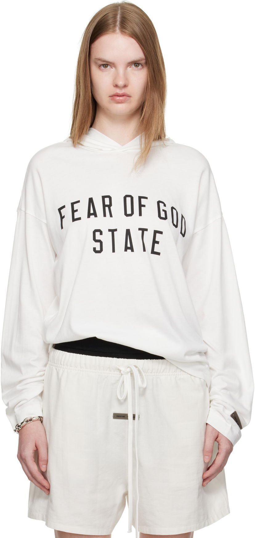 Sweatshirt Fear of God Fear of God ESSENTIALS Long Sleeve Hoodie Hvid | 125SP257174FW