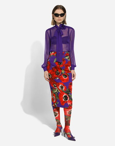 Skjorte Dolce & Gabbana Dolce & Gabbana Chiffon Blouse with Flower Detail Lilla | F5R65TFU1HWFA810, 1