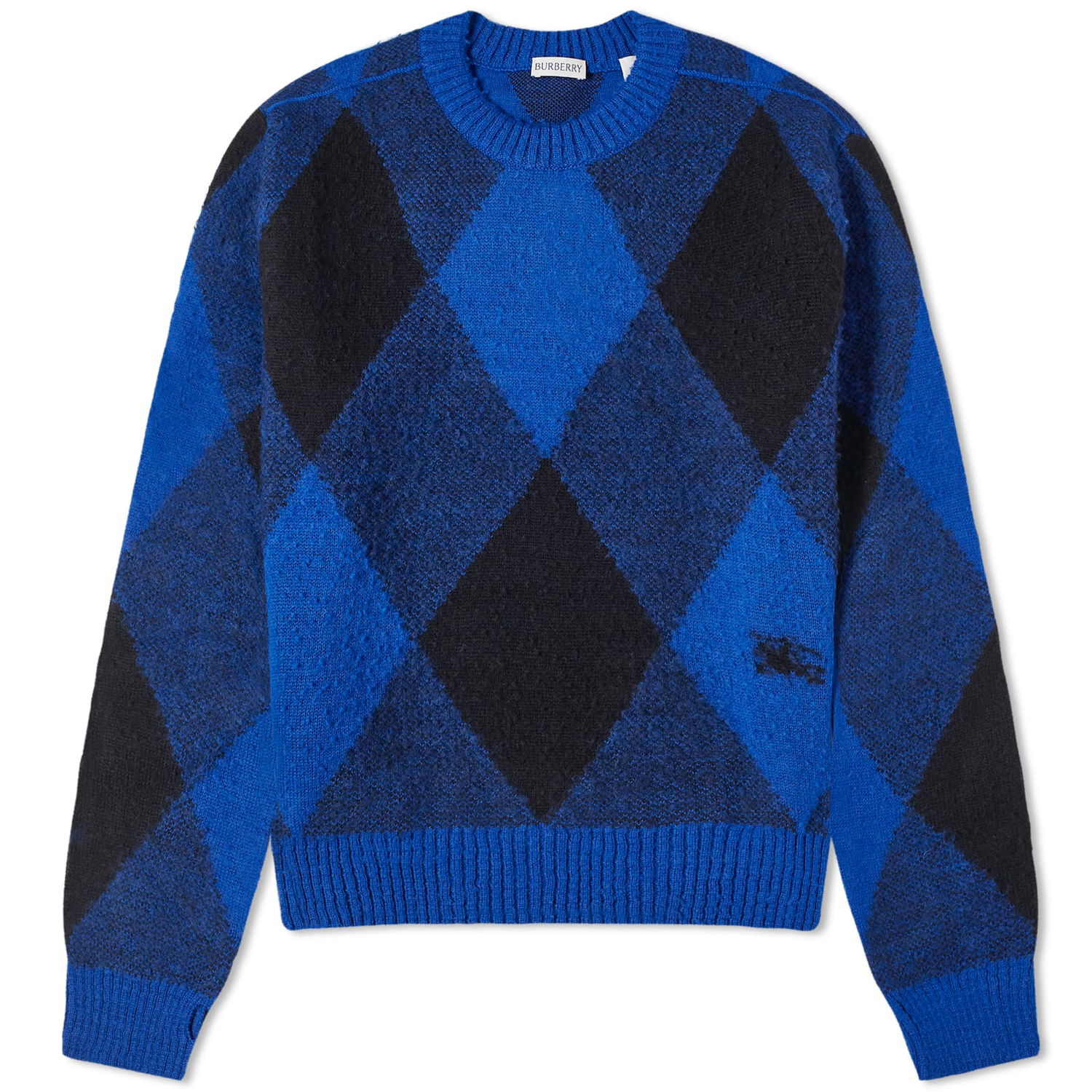 Sweater Burberry Large Check Crew Knit Knight Ip Check Mørkeblå | 8078750-B7647, 0