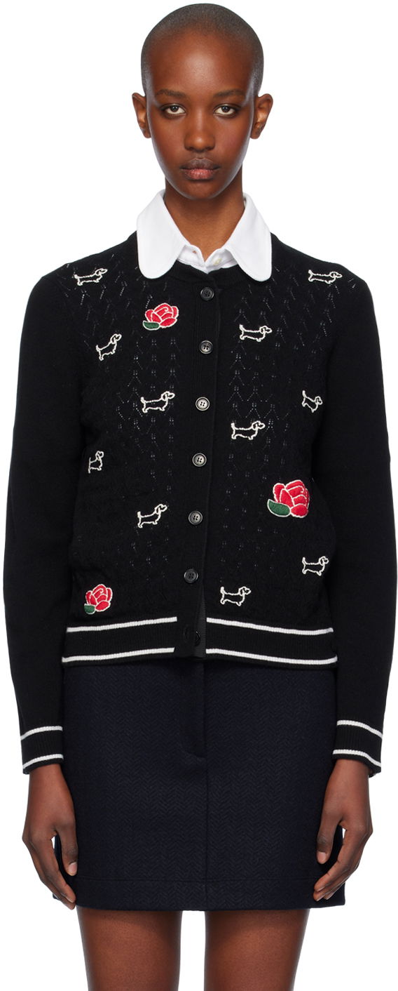 Sweater Thom Browne Thom Browne Pointelle Hector & Rose Cardigan Sort | FKC604E-Y1029