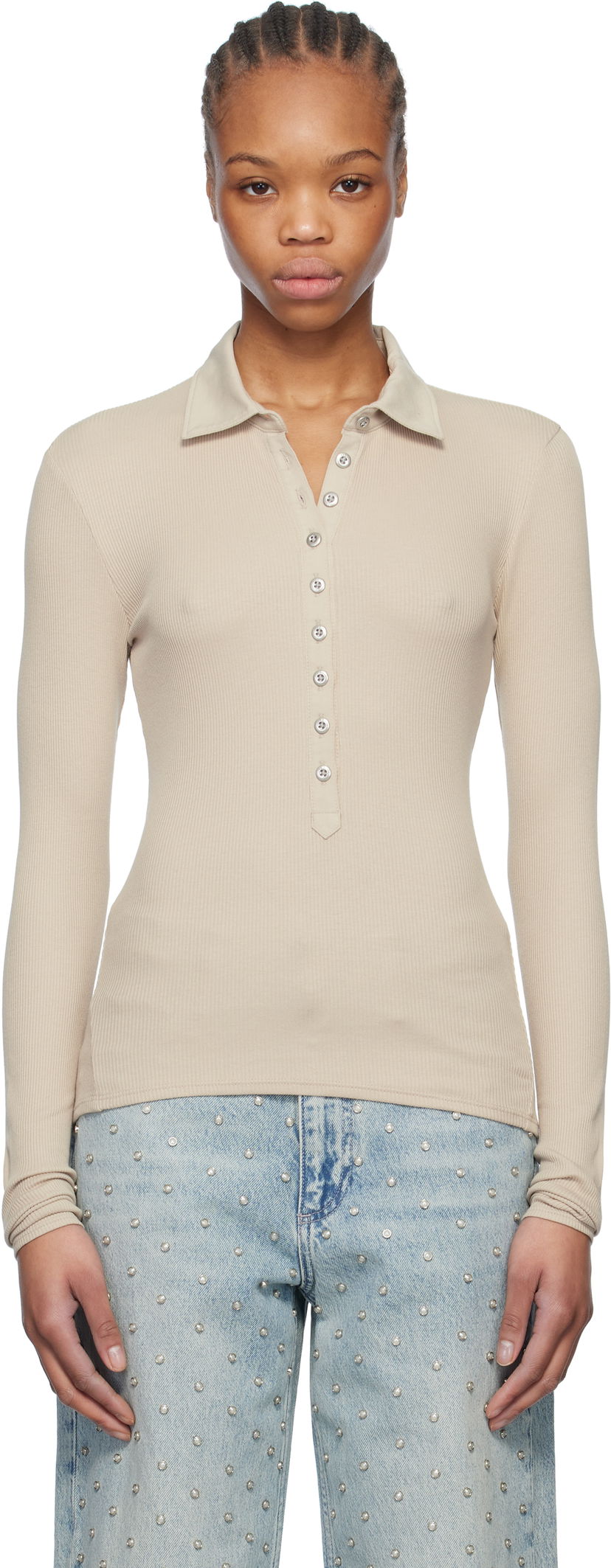 Polo skjorte rag & bone rag & bone Essential Rib Button Polo Beige | WCC24HP021CA21