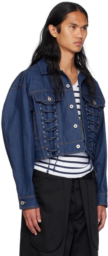 Jakke Jean Paul Gaultier Jean Paul Gaultier Lace-Up Cropped Denim Jacket Blå | 24/30-F-VE067-D015-55, 1